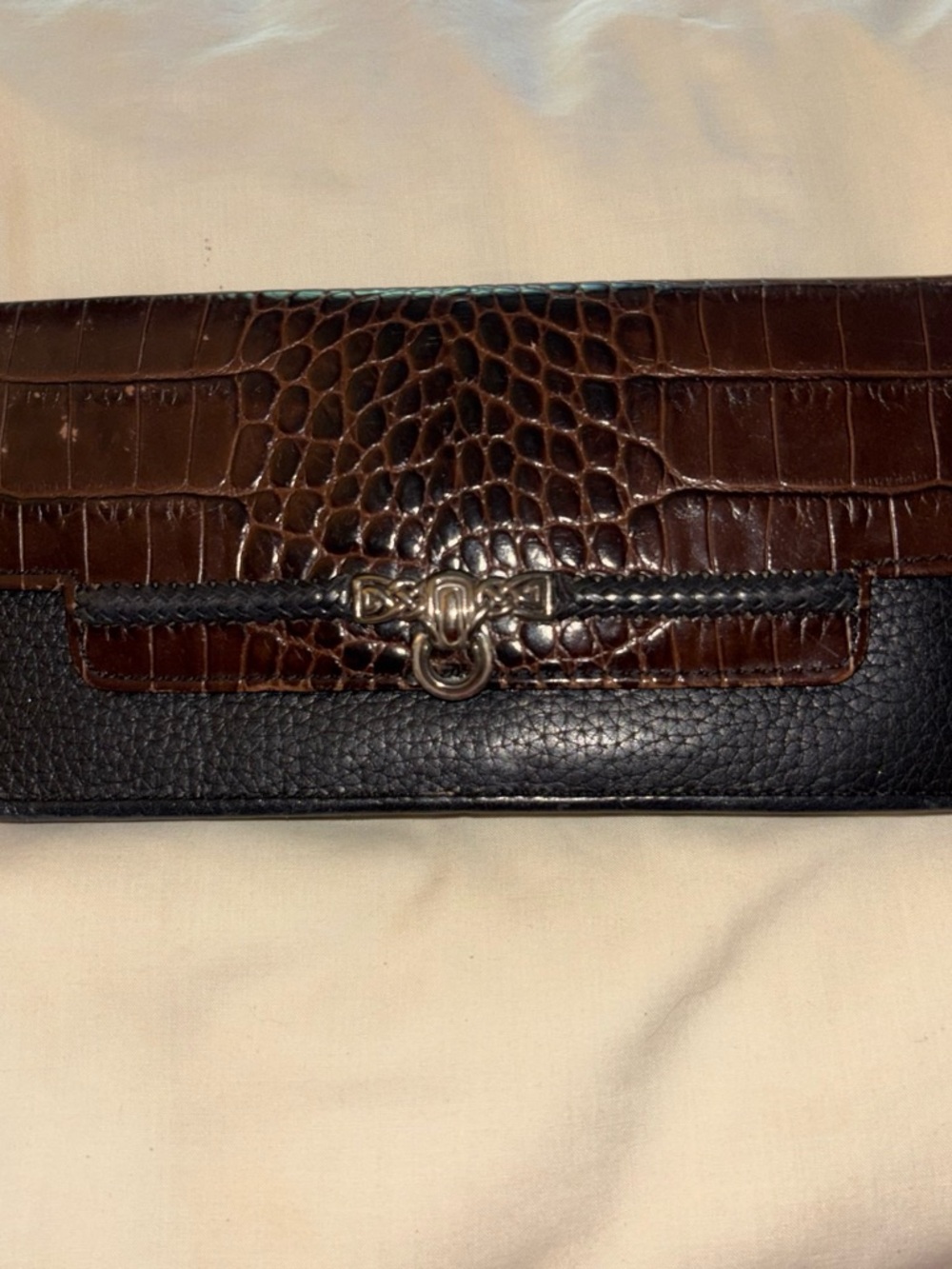 Brighton Brown Croc-Embossed and Black Leather Wallet